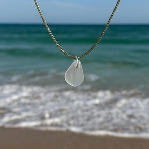 Clear Sea Glass Necklace – Handcrafted Ocean Pendant on Waxed Leather Neklace – Pacific Sea Glass Jewelry