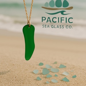 Emerald Green Sea Glass Necklace – Handcrafted Ocean Pendant on Gold Chain – Pacific Sea Glass Jewelry