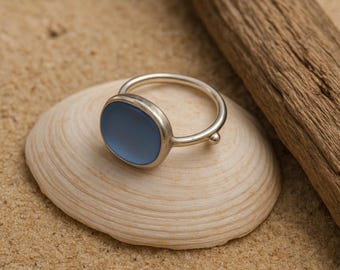 Light Blue Sea Glass Ring Adjustable