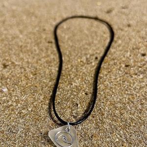 Clear Sea Glass Necklace with silver wave pendant- Handcrafted Ocean Pendant on Waxed Leather Neklace – Pacific Sea Glass Jewelry