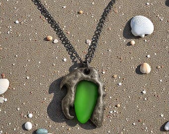 Hand Forged Green Sea Glass Necklace