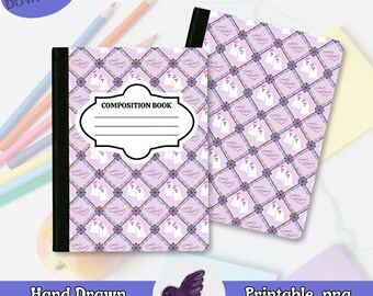 Girly Ghost Halloween Composition Notebook Cover: Hand-Drawn PNG (Digital Download)