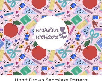 Teacher Seamless Pattern: School Supplies Digital Paper (PNG File for Printables)