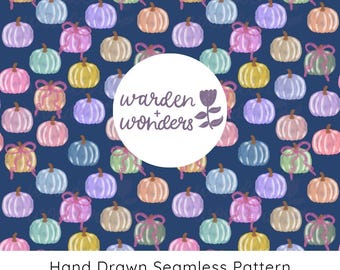 Watercolor Pumpkin Seamless Pattern: Pastel Fall Digital Paper (PNG, 4000x4000 px)