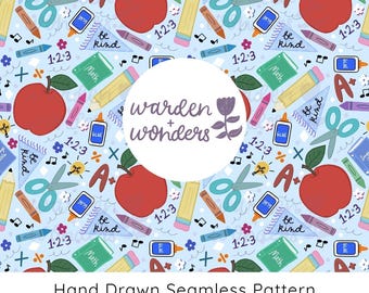 Teacher Seamless Pattern: School Supplies Digital Paper (PNG File for Printables)