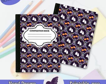 Purple Ghost Composition Notebook Cover: Hand-Drawn Halloween Design (PNG Digital Download)