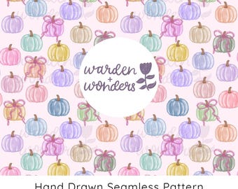 Watercolor Pumpkin Seamless Pattern: Pastel Fall Digital Paper (PNG, 4000x4000 px)