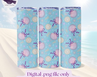 Coquette Tumbler Wrap PNG: Pastel Beach Seashells, Starfish (Seamless Sublimation File)
