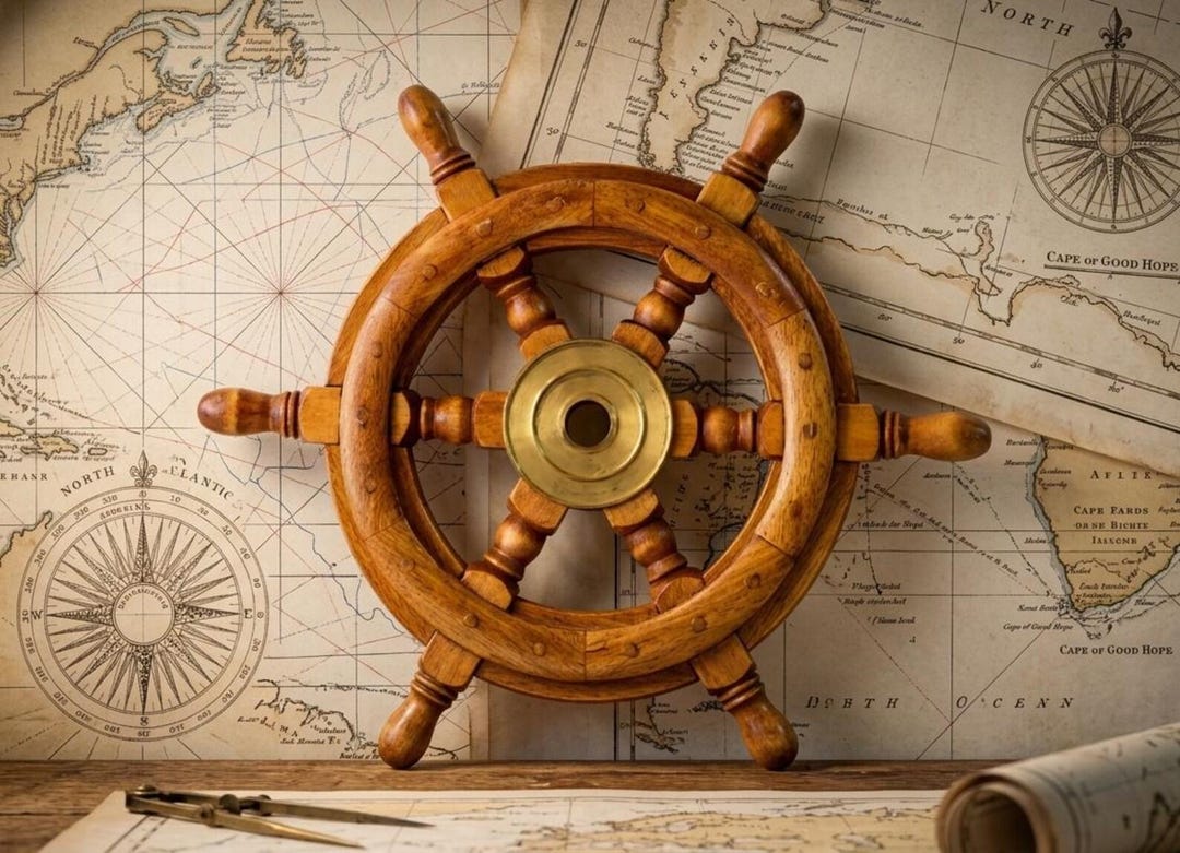 Wooden Ship Wheel Nautical Decor, Vintage Captain's Helm Wall Art ...
