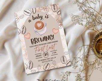 Een baby brouwt bewerkbare sjabloon voor babyshoweruitnodiging, babyshoweruitnodiging met koffiethema, bewerkbare sjabloon voor babyshoweruitnodiging