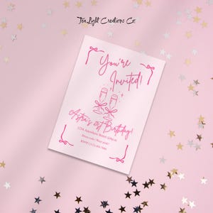 Girls Pink Bow 21st Birthday Editable Birthday Invitation Template | Pink Birthday Invitation | Editable Invitation | Pink Invite | Coquette