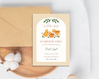 A Little Chick is about to Hatch Baby Shower Invitation, Chick Editable Baby Shower Invite, Personalized Baby Shower Invite, Baby Chick