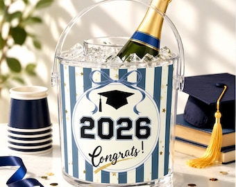 2026 Graduation Ice Bucket | Blue White Gold Graduate Cap Party Cooler