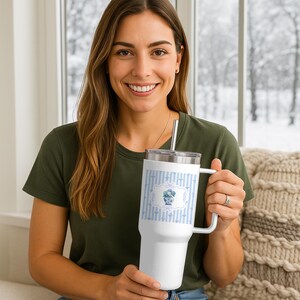 Delft Hydrangeas Travel Mug - Insulated Tumbler Rustproof 40oz Stainless Steel