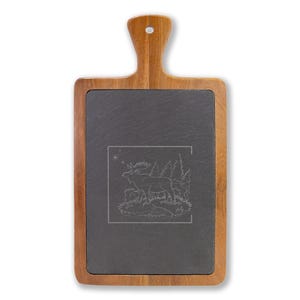 Moose Forest Engraved Charcuterie Board | Slate Inlay Serving Paddle