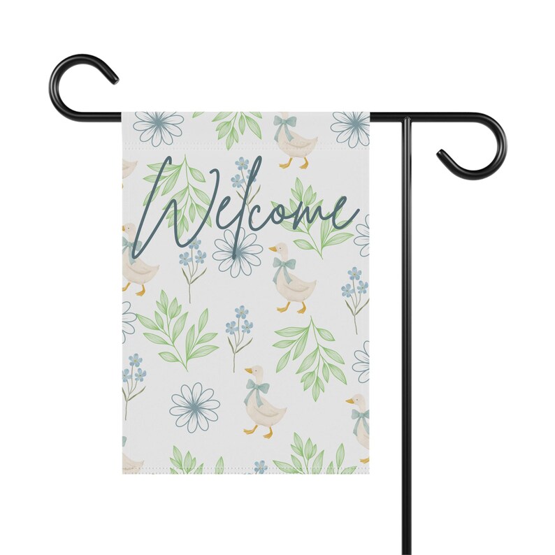 Cottagecore Goose Garden Flag – Floral Welcome Banner image 3