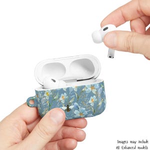 Blue Floral Bee AirPod Case – Watercolor Flower Design, Glossy Polycarbonate Protection