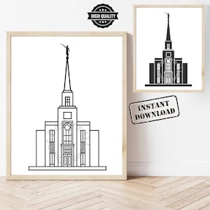 May include: Two framed black and white prints of a building with a tall spire, featuring a statue at the top. The prints are displayed on a white wall. One print has a "HIGH QUALITY" seal and the other has an "INSTANT DOWNLOAD" stamp.