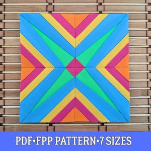 FPP Quilt Block Pattern — Petal Star (PDF), 7 Sizes, A4/US Letter