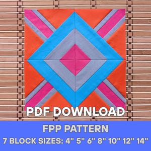 FPP Quilt Block – Foundation Paper Piecing Pattern – Starweave  – Strip Pieced Geometric Patchwork – 7 Sizes – A4 & US Letter PDF
