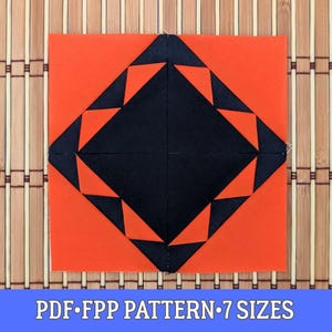FPP Quilt Block Pattern — Petal Frame (PDF), Geometric Optical Illusion, 7 Sizes, A4/US Letter