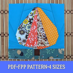 FPP Quilt Block Pattern — Fall Tree, PDF, 6–9″, Letter/A4