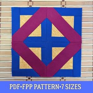 FPP Quilt Block Pattern – Braided Crossroads, Geometric Design (PDF), 7 Sizes