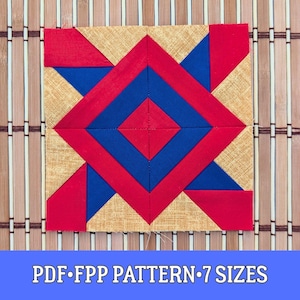 Geometric FPP Quilt Block Pattern — Twisting Diamonds — PDF, 7 Sizes (Letter/A4)