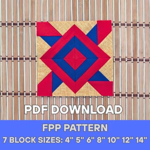 FPP Quilt Block – Foundation Paper Piecing Pattern – Twisting Diamonds – Geometric Quilt Design – 7 Block Sizes – A4 & US Letter PDF