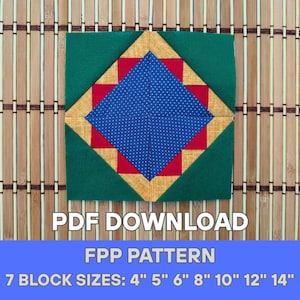 FPP Quilt Block – Foundation Paper Piecing Pattern – Crown Steps – Geometric Quilt Design – 7 Sizes – A4 & US Letter PDF