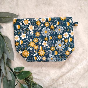 Yellow and Teal Floral Quilted Toiletry Bag