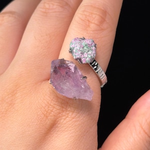 Purple Amethyst and Ruby in Fuchsite Ring, Boho Ring, Gift for Her, Birthday Gift, February Birthstone, Spring Summer ring
