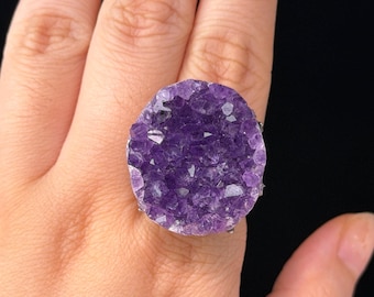 Dark Purple Amethyst Ring, February Birthstone, Raw Large Amethyst Statement Ring, Handmade Unique Design, Gift Rings, Boho Mineral Jewelry