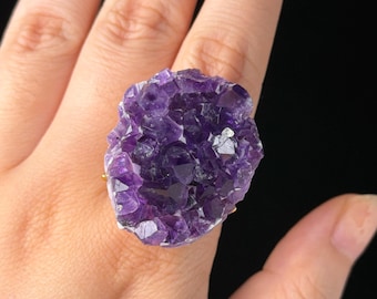 Deep Purple Amethyst Ring, Raw Crystal Ring, February Birthstone, Raw Large Statement Ring, Handmade Unique Design, Gift Rings, Boho Ring