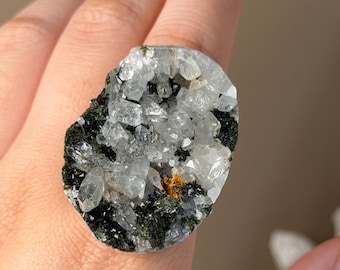 Green Epidote Ring, Quartz Ring, Raw Crystal Statement Ring, Huge Big Statement Adjustment Ring, Cocktail Ring, Gift Ring