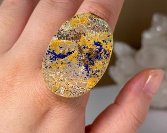 Blue Azurite Ring,  Earthy Landscape Mineral Statement Ring, Adjustable Natural Gemstone Jewellery, Collector Gift, One of a Kind Ring
