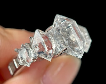 Five Herkimer Diamond Ring, Raw Crystal Cluster Ring, Adjustable Quartz Ring, Clear Crystal Statement Ring, Special Handmade Gift Ring