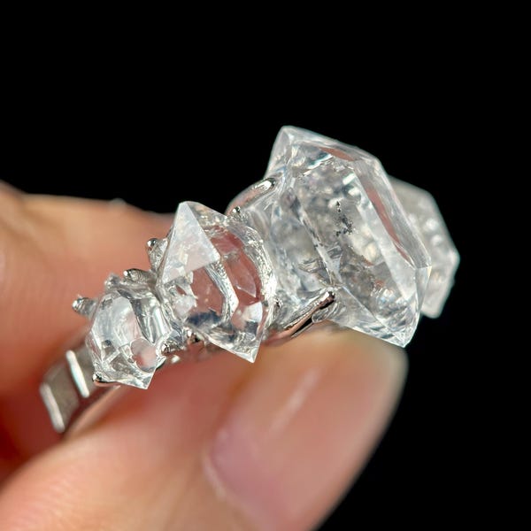 Five Herkimer Diamond Ring, Raw Crystal Cluster Ring, Adjustable Quartz Ring, Clear Crystal Statement Ring, Special Handmade Gift Ring