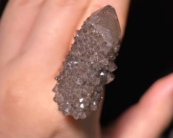 Hedgehog Quartz Ring, Dark Quartz, Adjustable Ring, Protective Energy Gift, Healing Crystal, Big Statement Ring, Cocktail Ring, Gift