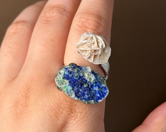 Raw Azurite Ring, Desert Rose, Raw Gemstone Ring, Deep Blue Azurite, Statement Ring, Handmade Rings, Gift Ring, Cocktail Ring