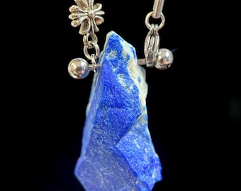 Raw Lapis Lazuli Necklace, Blue Stone Pendant, Natural Lapis Pendant Necklace, Raw Gemstone Statement Necklace, December Birthstone Necklace