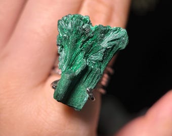 Natural Malachite Ring, Natural Gemstone Ring, Broccoli Green Crystal, Raw Crystal Statement Ring, Gift for Her, Birthday Gifts