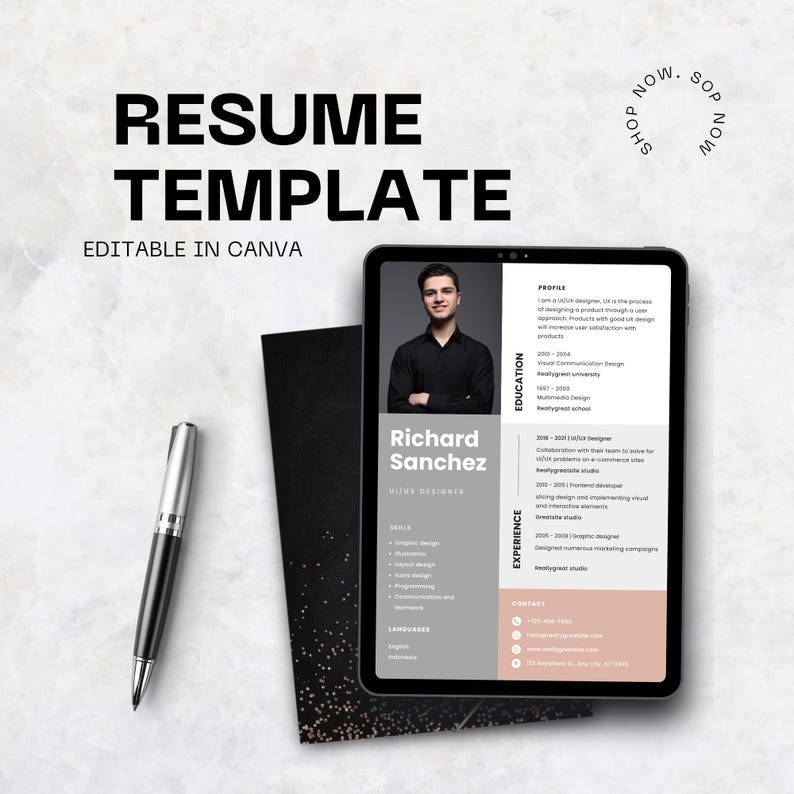 UI UX Designer Resume Template Canva Editable | Modern Professional Cv ...