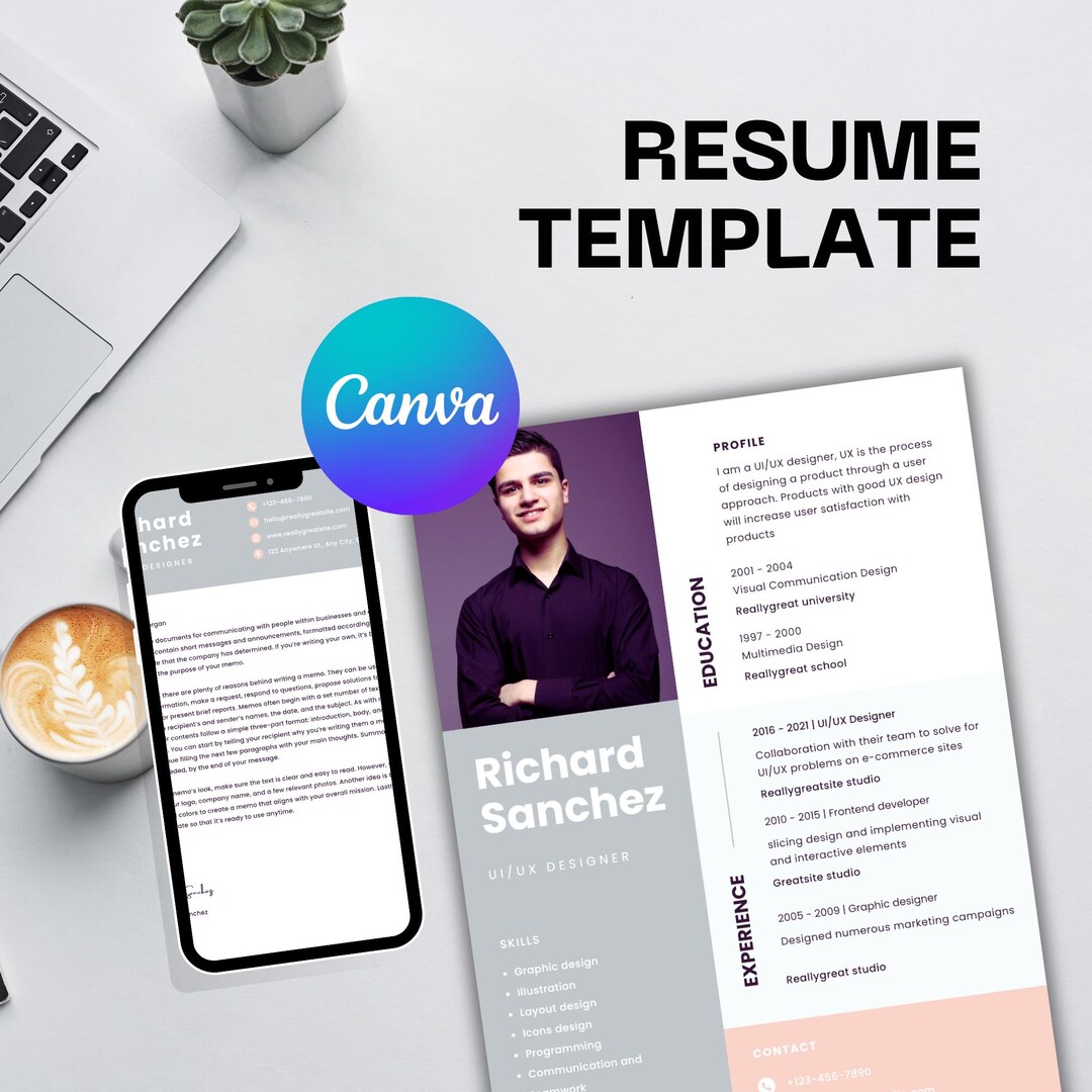 UI UX Designer Resume Template Canva Editable | Modern Professional Cv ...