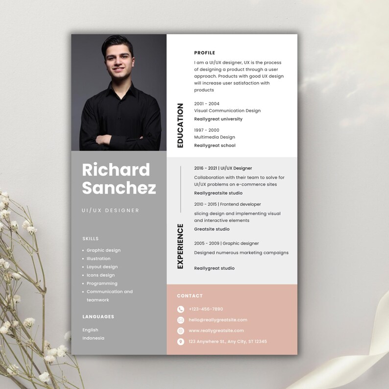 UI UX Designer Resume Template Canva Editable | Modern Professional Cv ...