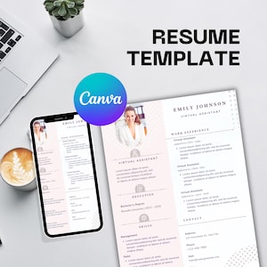 Virtual Assistant Resume Template Canva | Editable Modern CV for Freelancers & Admin Jobs | Instant Download | ATS Friendly VA Resume