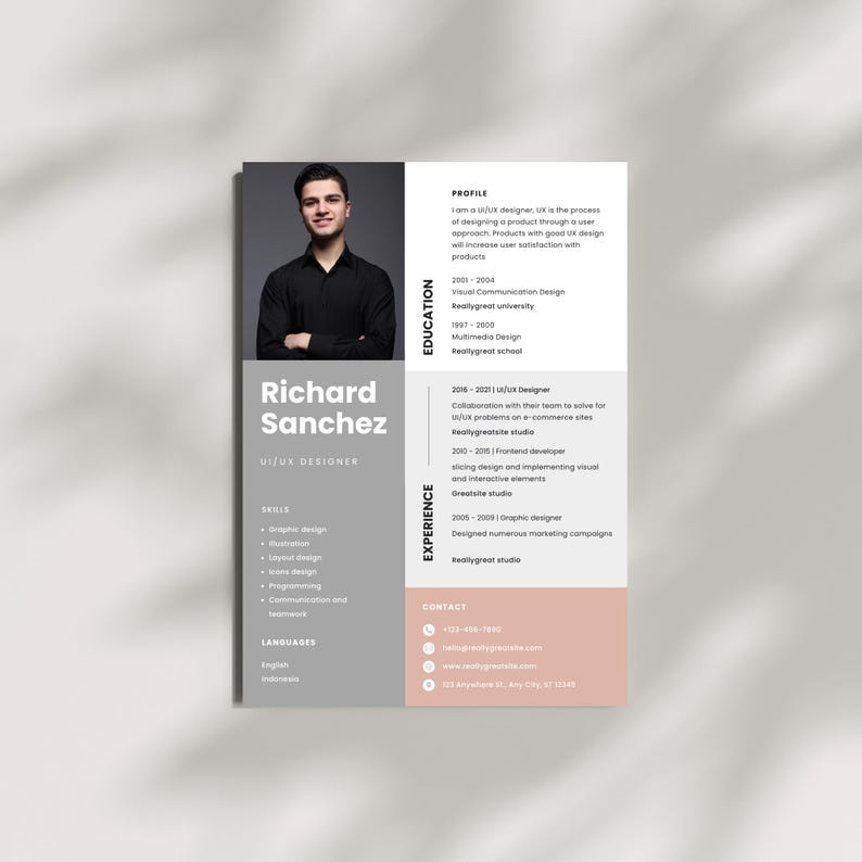 UI UX Designer Resume Template Canva Editable | Modern Professional Cv ...