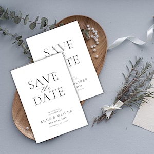 Black and White Save the Date Invitation | Simple Editable Canva Template | Minimalist Printable Wedding or Event Save the Date Card