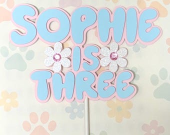 Custom Pastel Birthday Cake Topper: Blue Dog Theme, Personalized Name