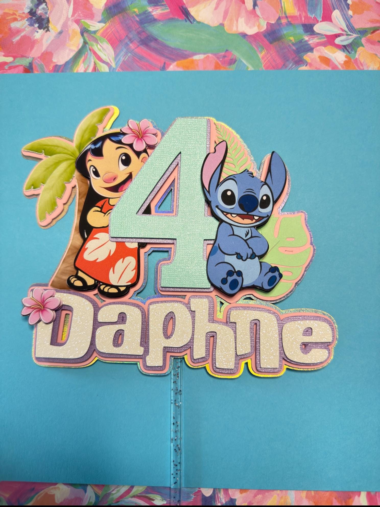 Cute Island Girl and Alien Friend Cake Topper, Personalized Birthday Cake Topper; Birthday Girl Cake Topper